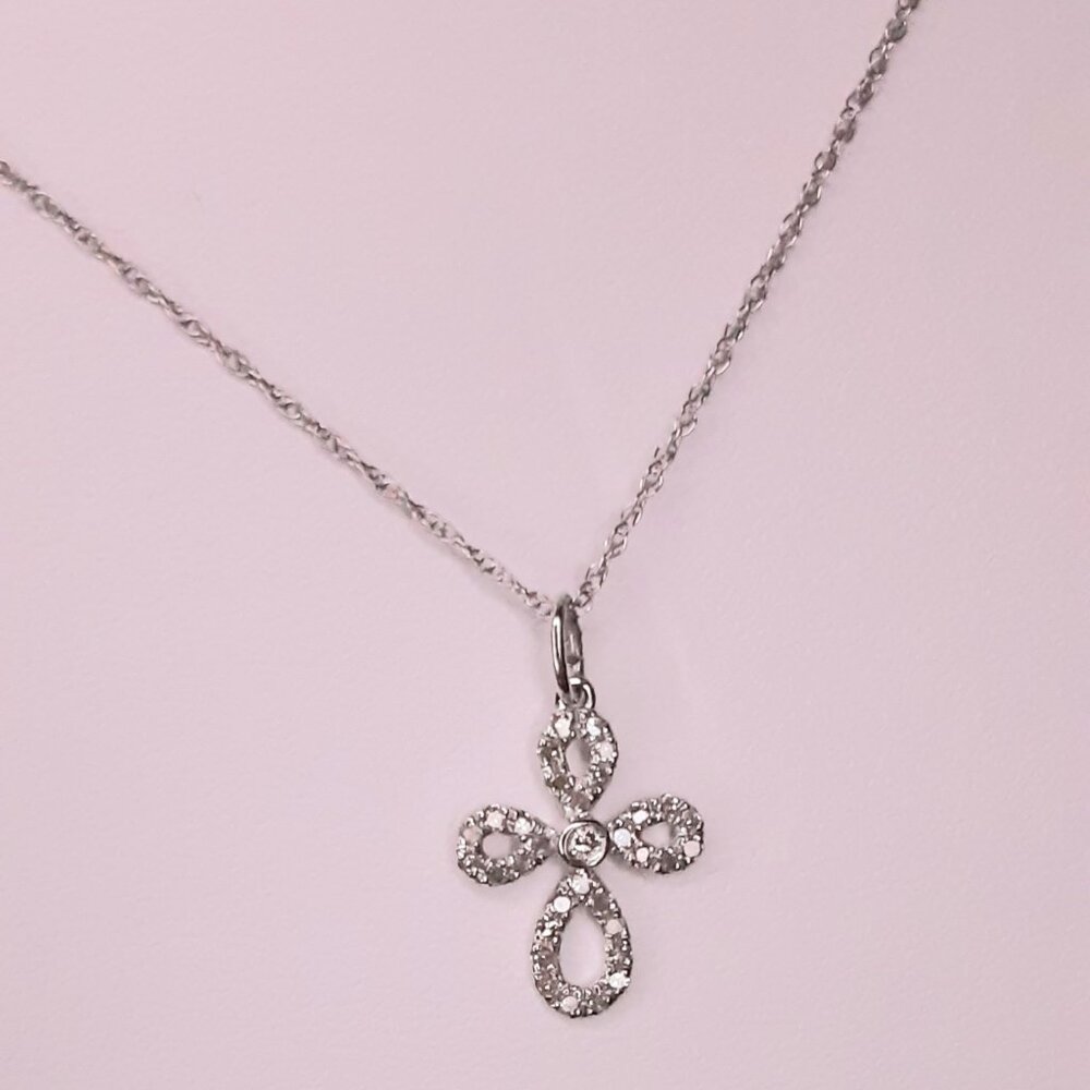 NEW 14kt White Gold and Diamond Cross Necklace